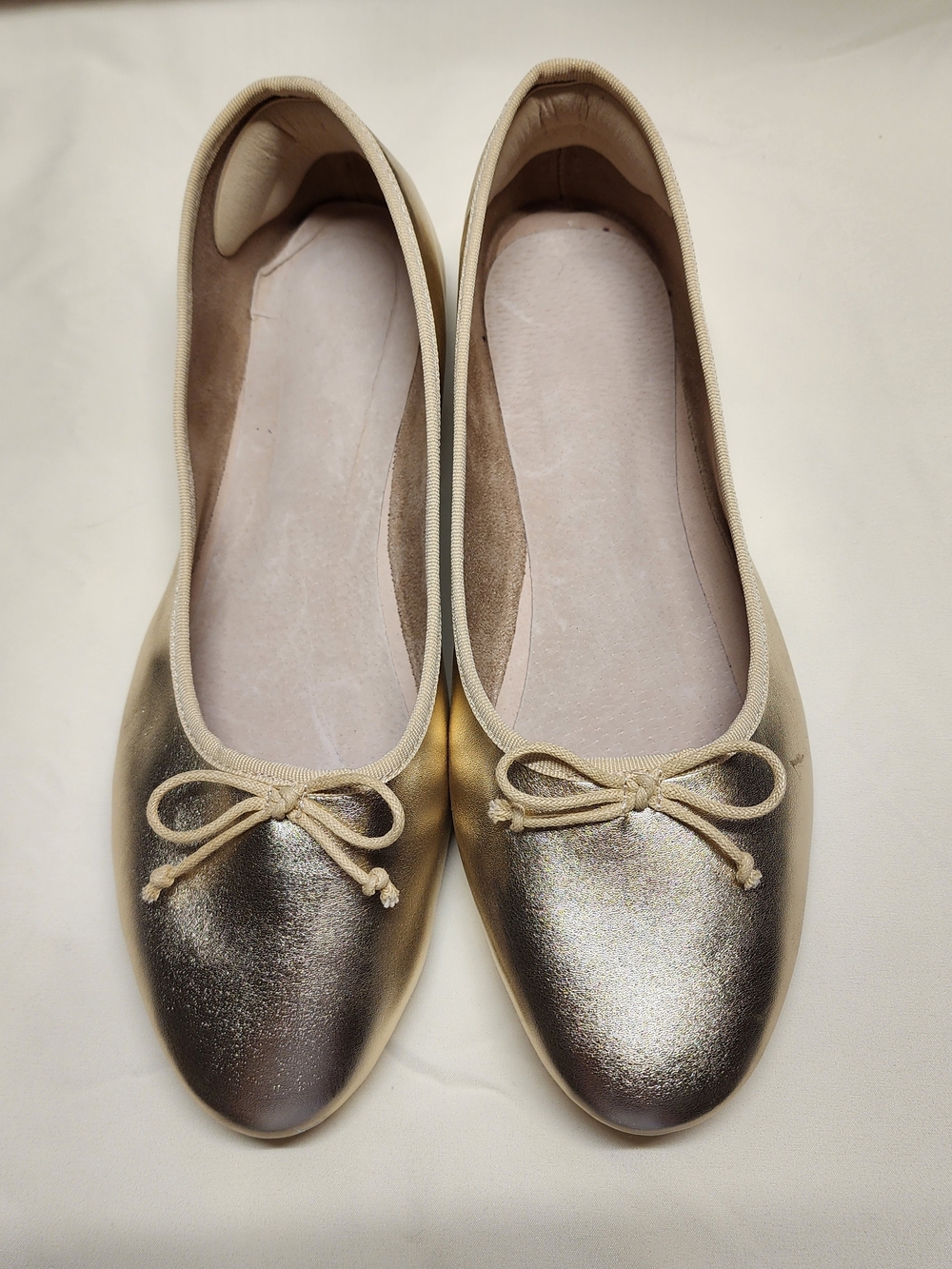 CL by Laundry Gold Metallic Faux Leather Ballet Flats 11 (42.5) Bow Balletcore